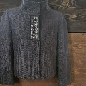 Peter Nygard Black Short Jacket Blazer with High Collar and Design Closure